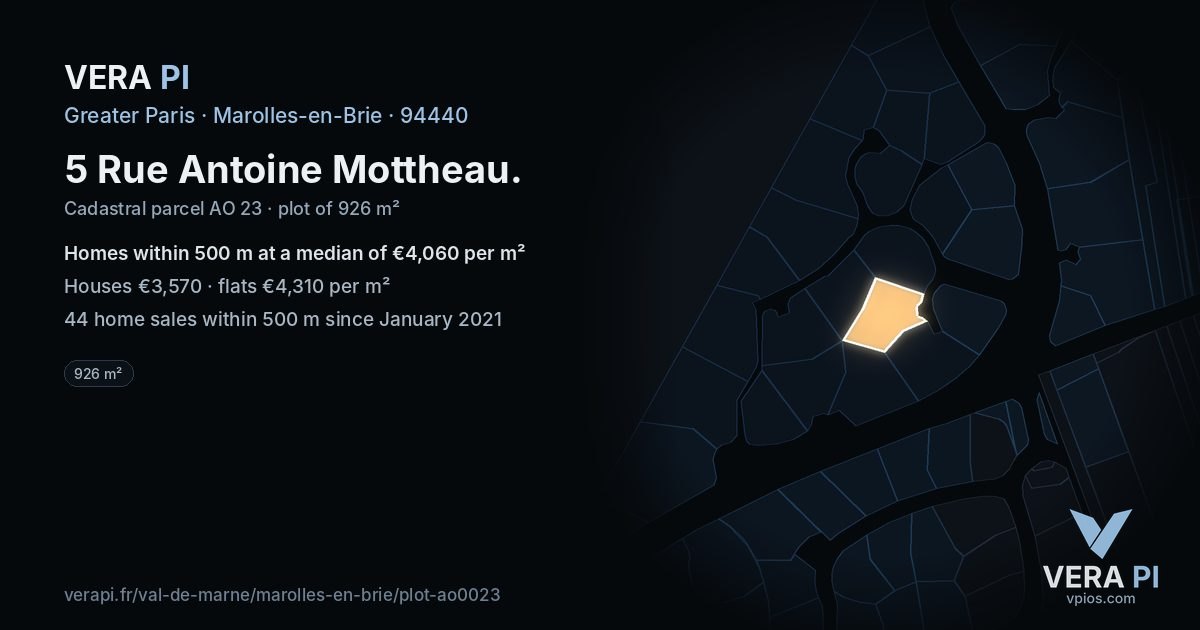 5 Rue Antoine Mottheau, Marolles-en-Brie at night – the plot lit, the parcels around coloured by the prices near them
