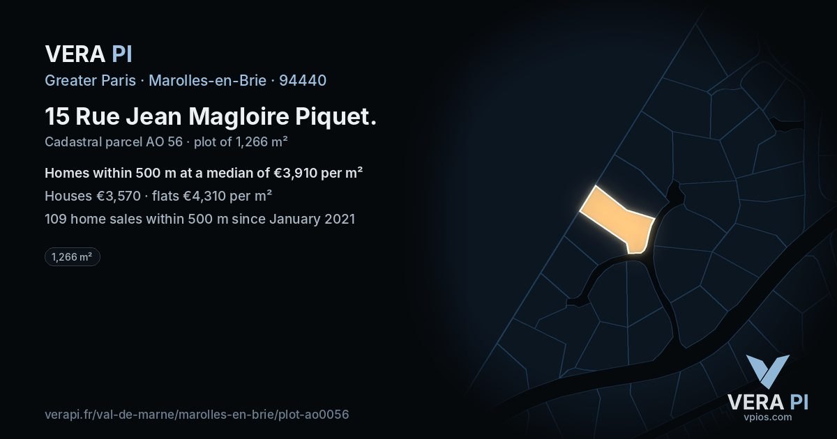15 Rue Jean Magloire Piquet, Marolles-en-Brie at night – the plot lit, the parcels around coloured by the prices near them