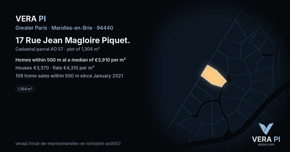 17 Rue Jean Magloire Piquet, Marolles-en-Brie at night – the plot lit, the parcels around coloured by the prices near them