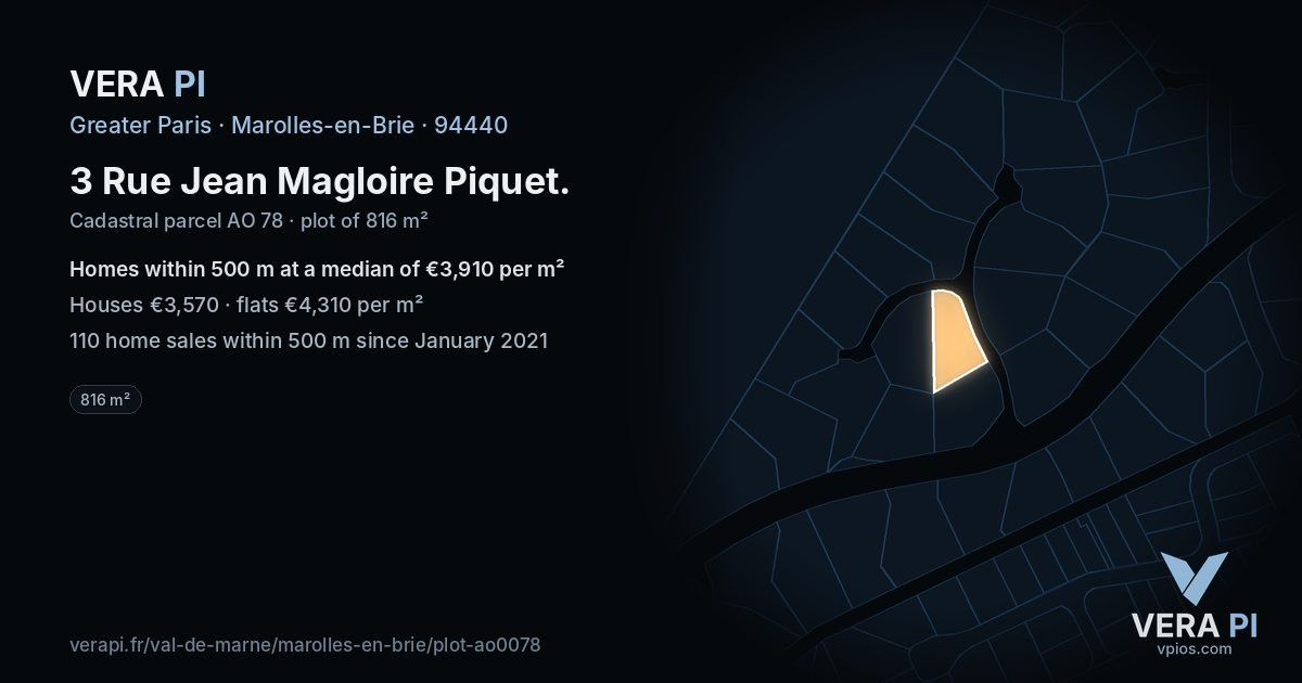 3 Rue Jean Magloire Piquet, Marolles-en-Brie at night – the plot lit, the parcels around coloured by the prices near them