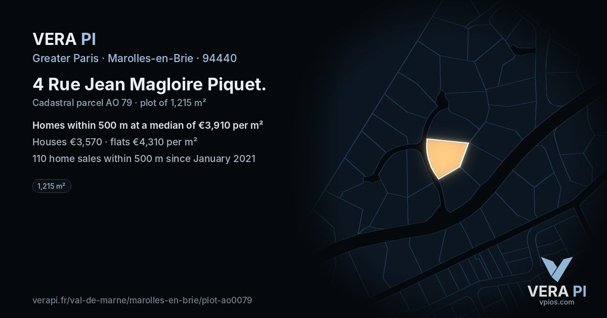 4 Rue Jean Magloire Piquet, Marolles-en-Brie at night – the plot lit, the parcels around coloured by the prices near them