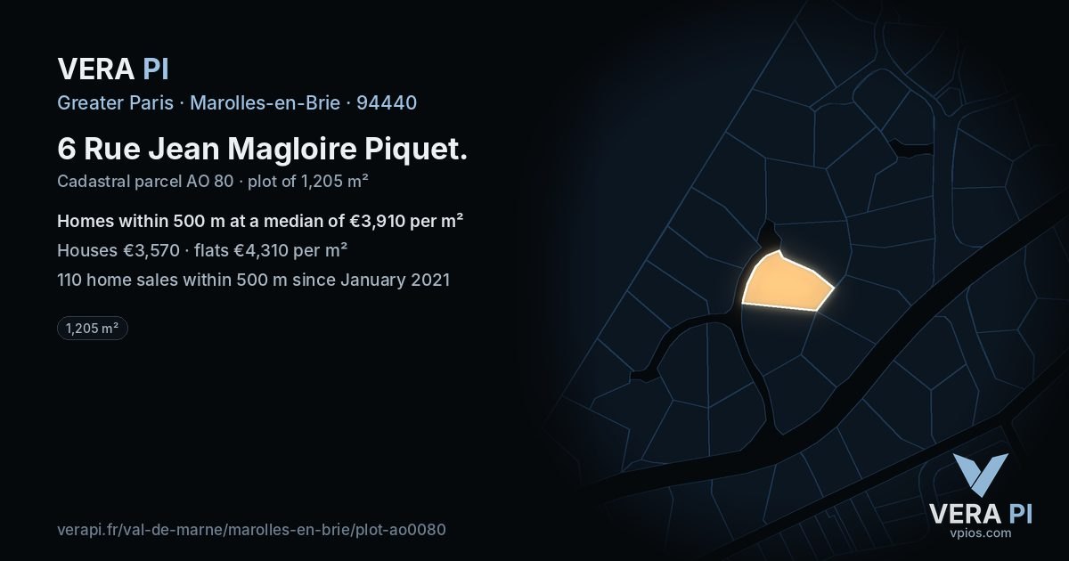 6 Rue Jean Magloire Piquet, Marolles-en-Brie at night – the plot lit, the parcels around coloured by the prices near them