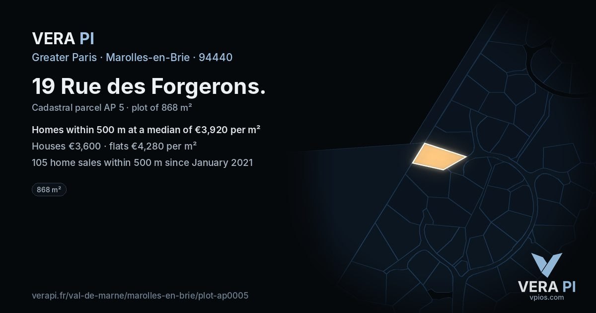 19 Rue des Forgerons, Marolles-en-Brie at night – the plot lit, the parcels around coloured by the prices near them