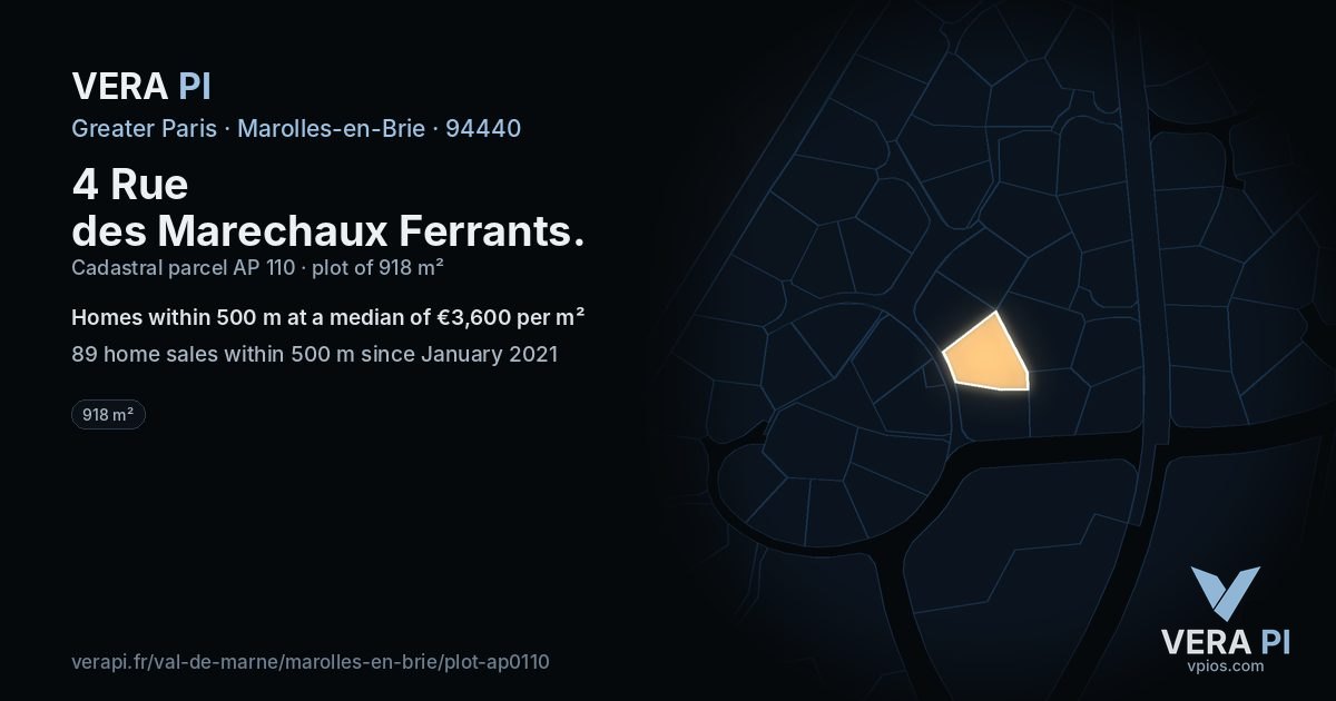 4 Rue des Marechaux Ferrants, Marolles-en-Brie at night – the plot lit, the parcels around coloured by the prices near them