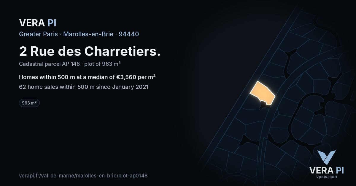 2 Rue des Charretiers, Marolles-en-Brie at night – the plot lit, the parcels around coloured by the prices near them