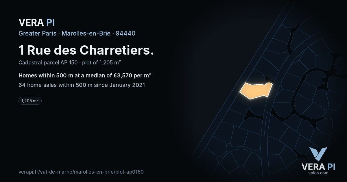 1 Rue des Charretiers, Marolles-en-Brie at night – the plot lit, the parcels around coloured by the prices near them