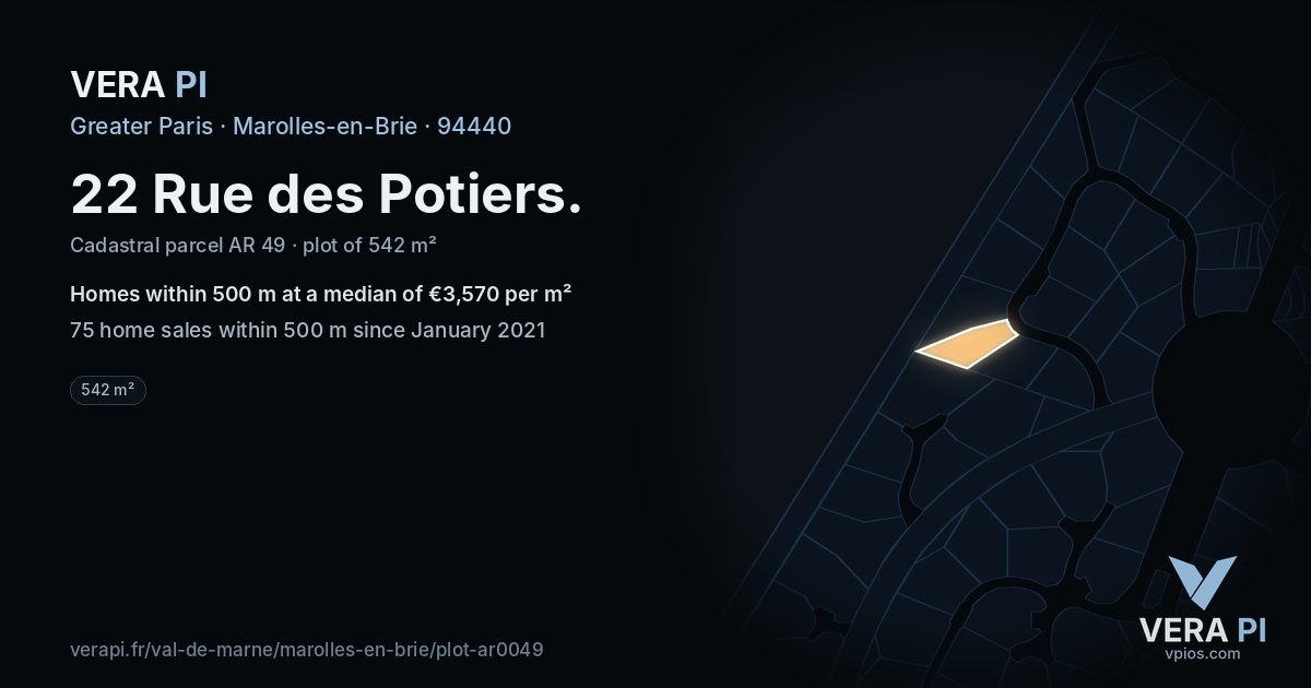 22 Rue des Potiers, Marolles-en-Brie at night – the plot lit, the parcels around coloured by the prices near them