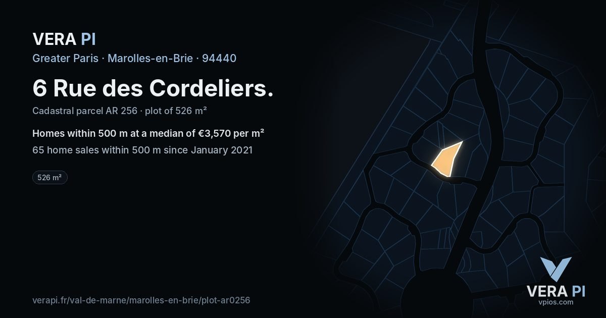 6 Rue des Cordeliers, Marolles-en-Brie at night – the plot lit, the parcels around coloured by the prices near them