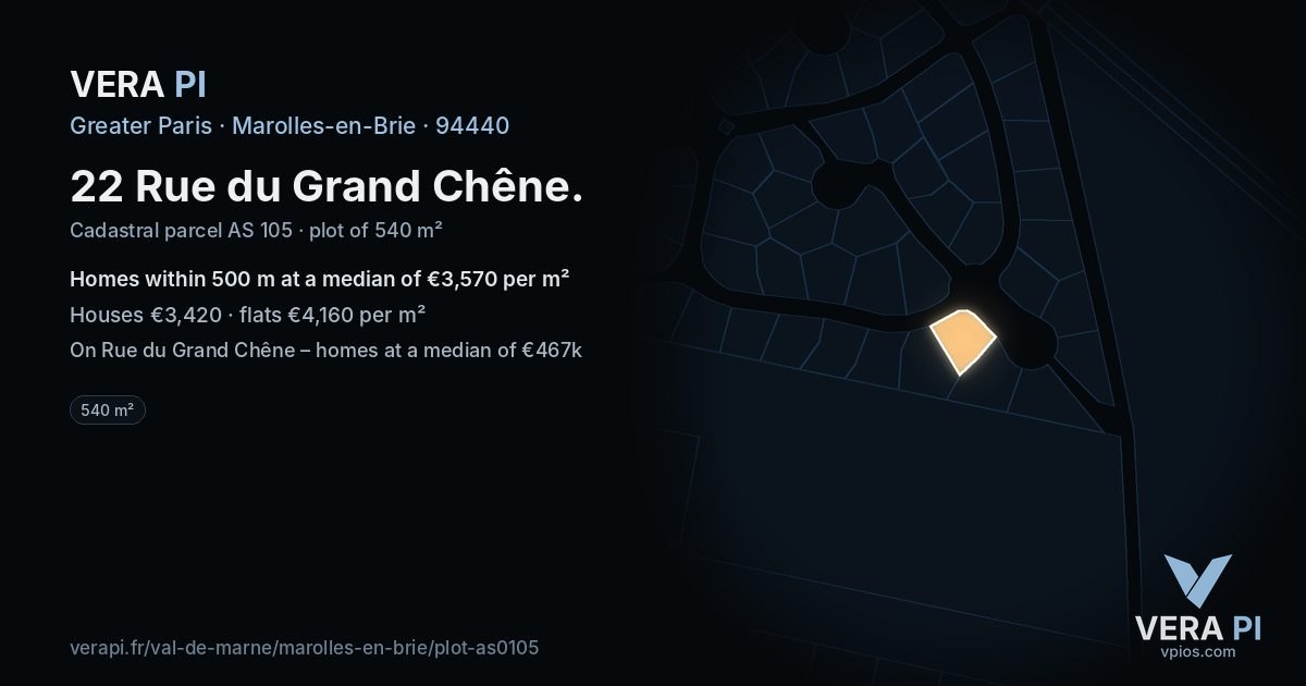22 Rue du Grand Chêne, Marolles-en-Brie at night – the plot lit, the parcels around coloured by the prices near them