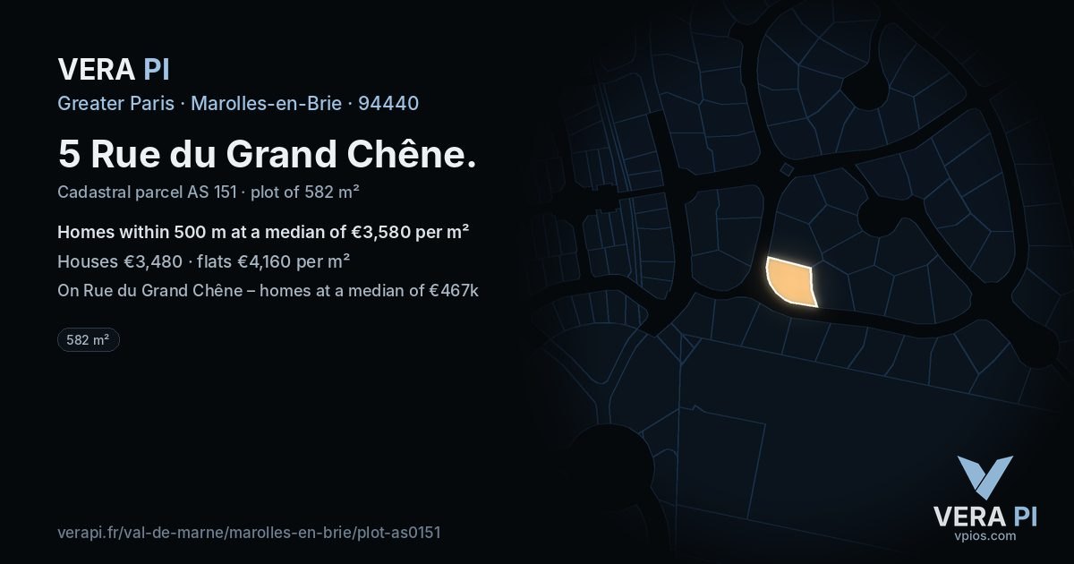 5 Rue du Grand Chêne, Marolles-en-Brie at night – the plot lit, the parcels around coloured by the prices near them