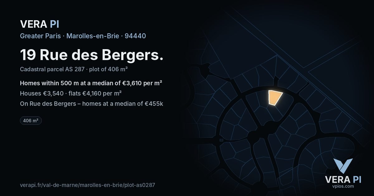 19 Rue des Bergers, Marolles-en-Brie at night – the plot lit, the parcels around coloured by the prices near them