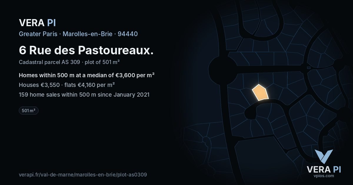 6 Rue des Pastoureaux, Marolles-en-Brie at night – the plot lit, the parcels around coloured by the prices near them