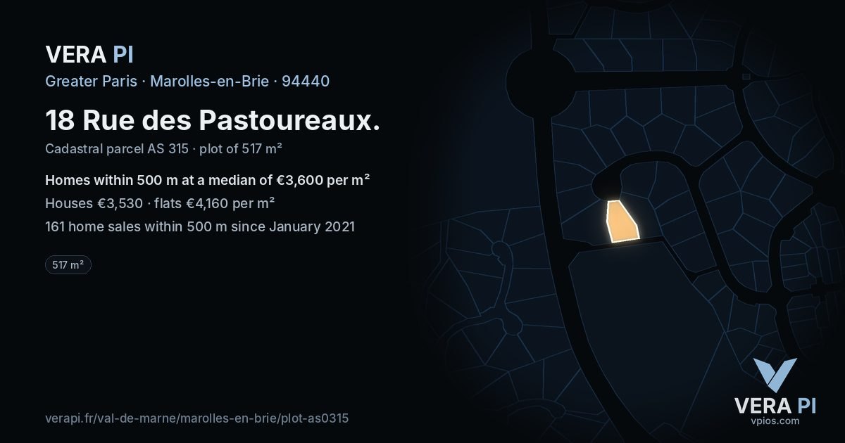 18 Rue des Pastoureaux, Marolles-en-Brie at night – the plot lit, the parcels around coloured by the prices near them