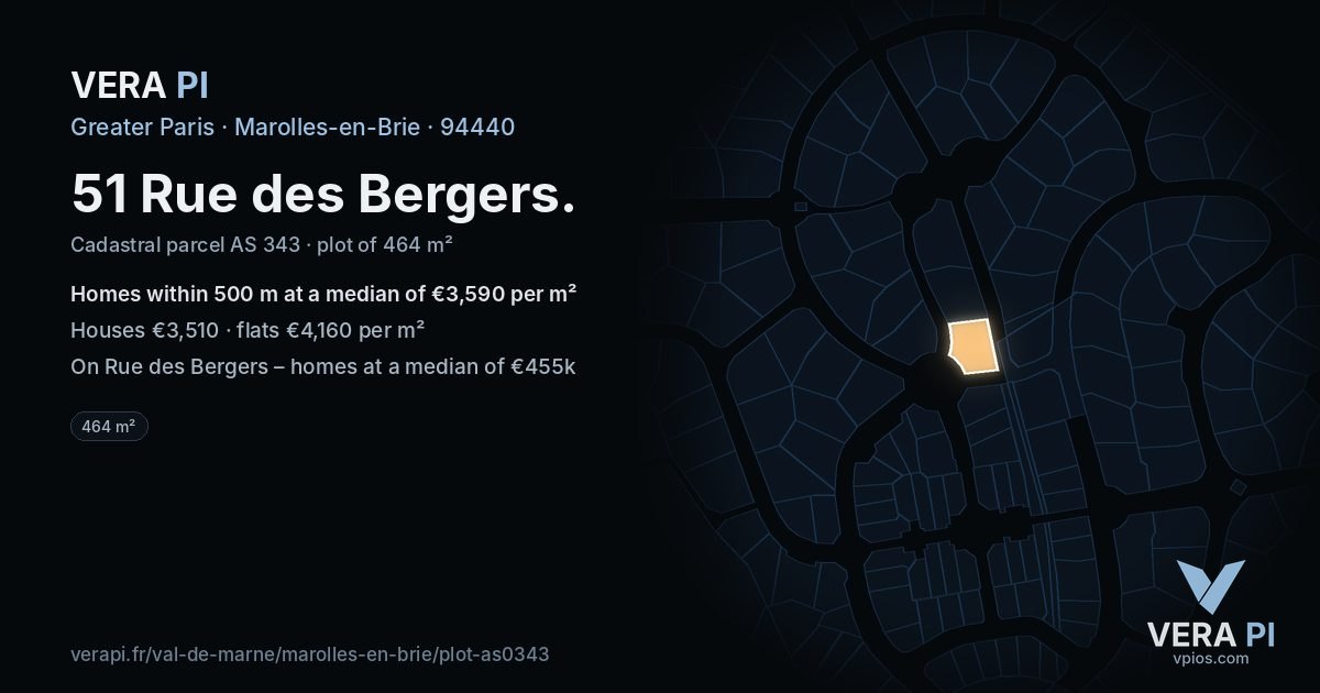 51 Rue des Bergers, Marolles-en-Brie at night – the plot lit, the parcels around coloured by the prices near them
