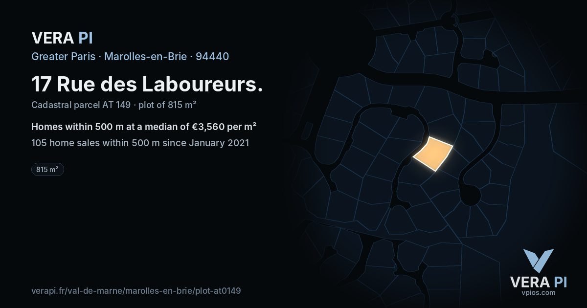 17 Rue des Laboureurs, Marolles-en-Brie at night – the plot lit, the parcels around coloured by the prices near them