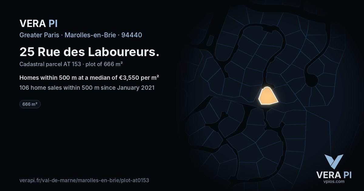 25 Rue des Laboureurs, Marolles-en-Brie at night – the plot lit, the parcels around coloured by the prices near them