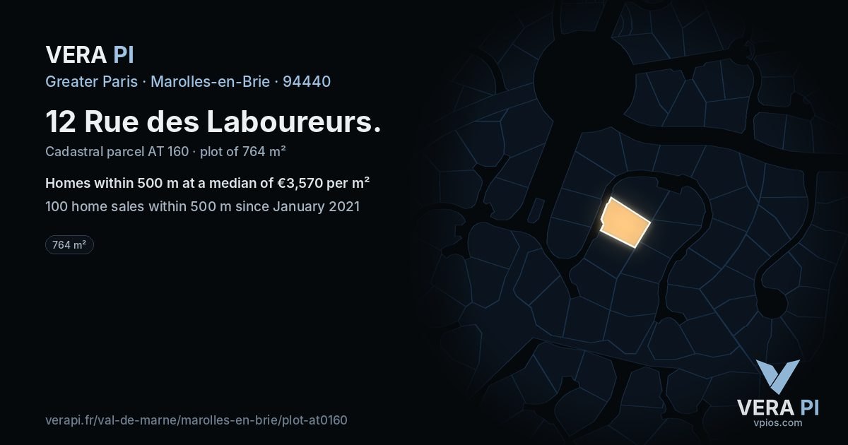 12 Rue des Laboureurs, Marolles-en-Brie at night – the plot lit, the parcels around coloured by the prices near them