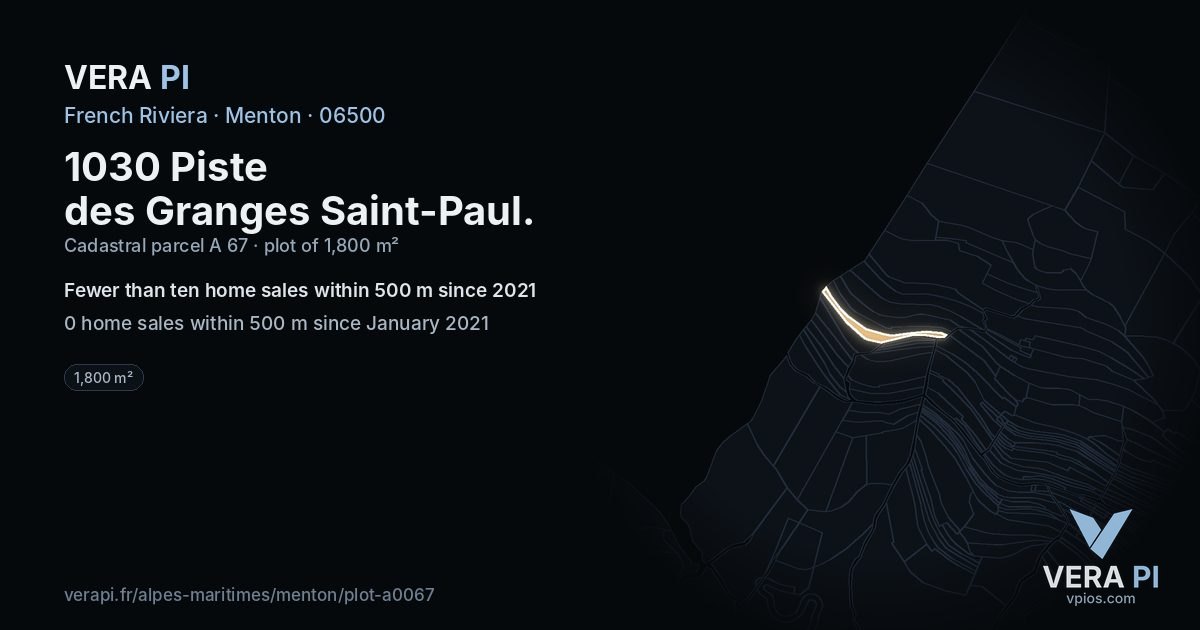 1030 Piste des Granges Saint-Paul, Menton at night – the plot lit, the parcels around coloured by the prices near them