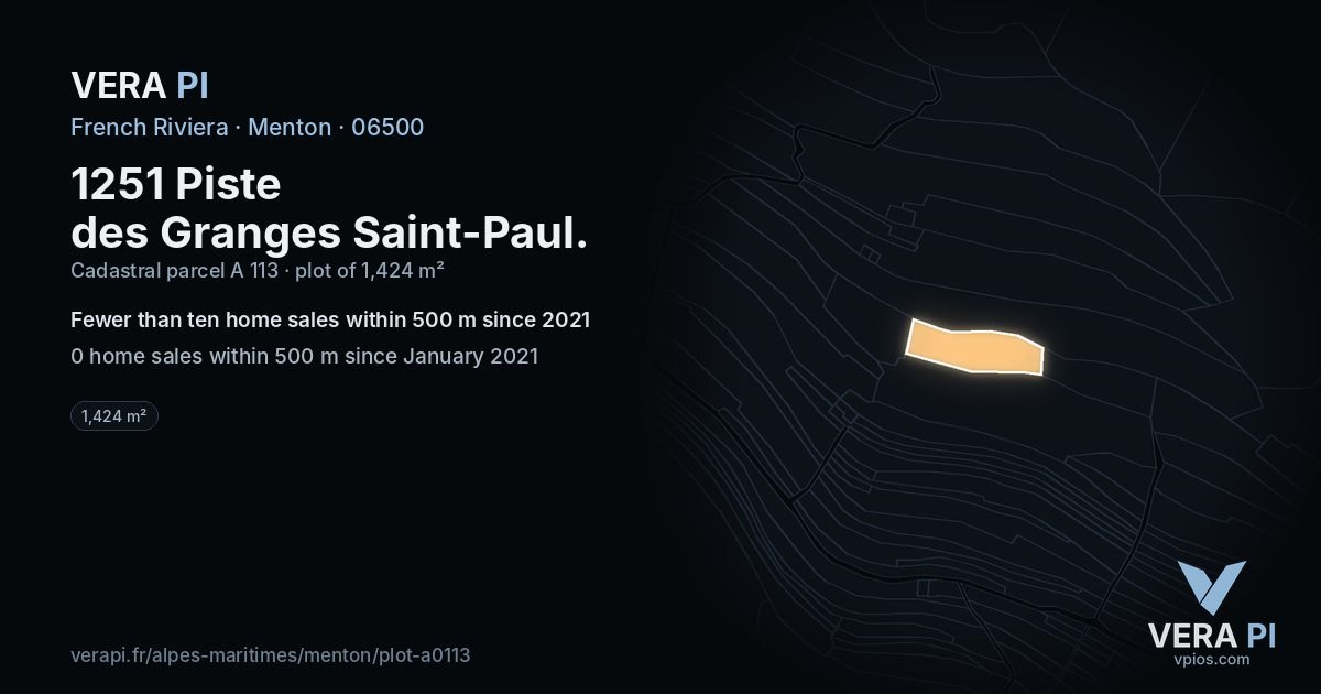 1251 Piste des Granges Saint-Paul, Menton at night – the plot lit, the parcels around coloured by the prices near them