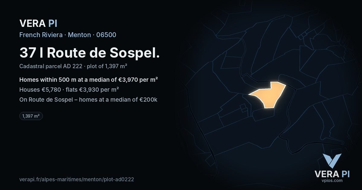 37 l Route de Sospel, Menton at night – the plot lit, the parcels around coloured by the prices near them