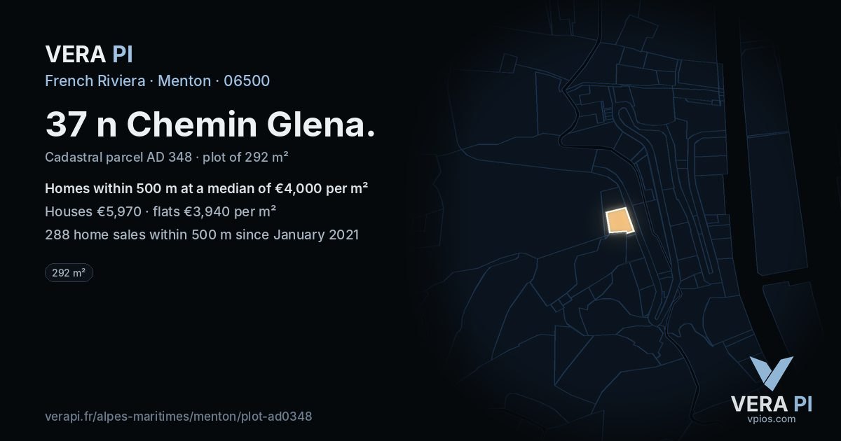 37 n Chemin Glena, Menton at night – the plot lit, the parcels around coloured by the prices near them
