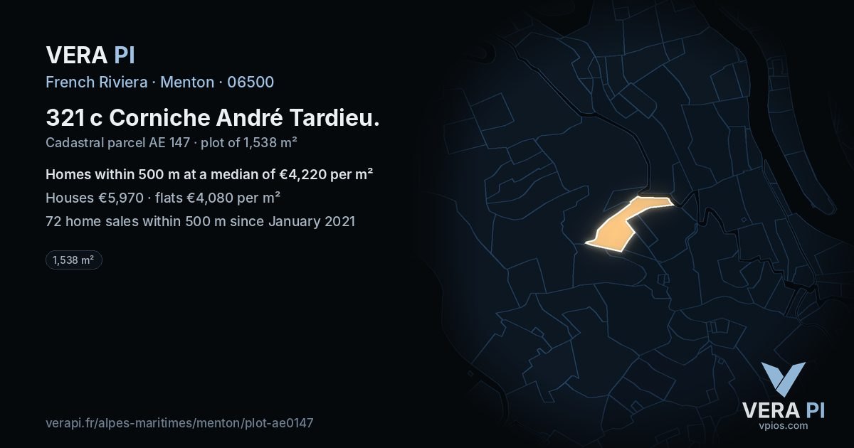 321 c Corniche André Tardieu, Menton at night – the plot lit, the parcels around coloured by the prices near them