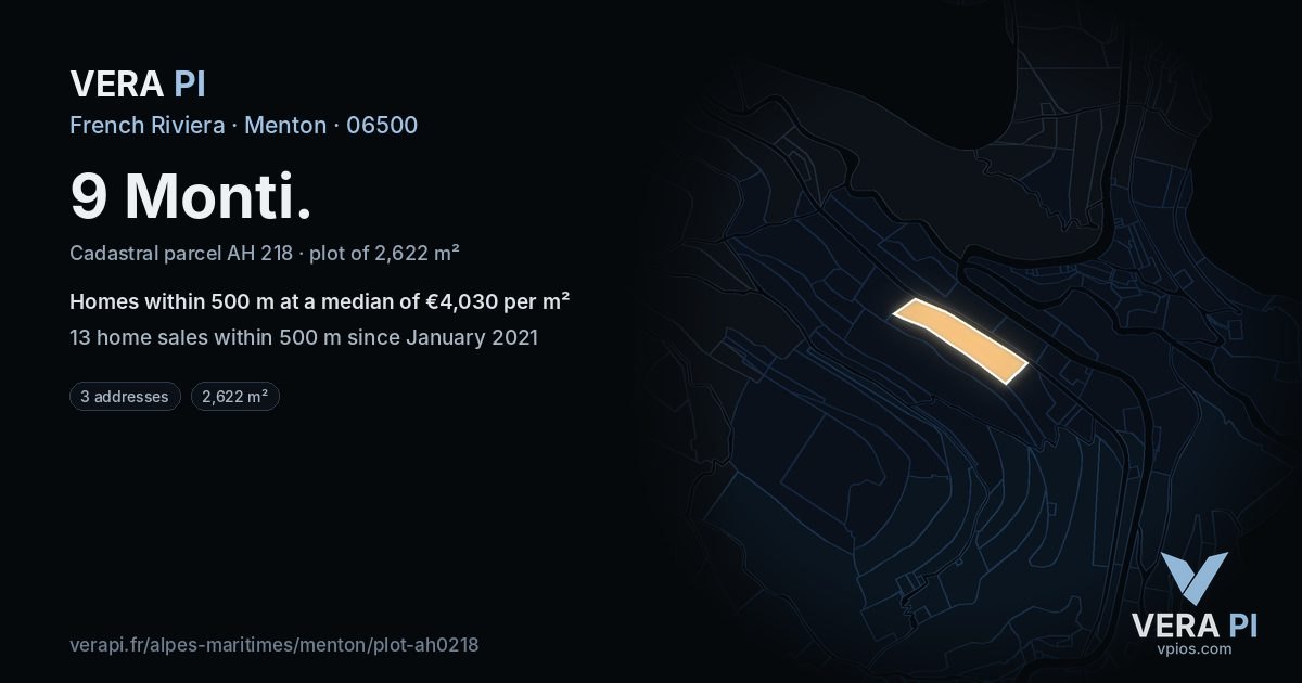 9 Monti, Menton at night – the plot lit, the parcels around coloured by the prices near them
