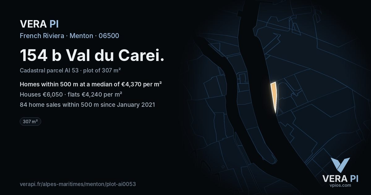 154 b Val du Carei, Menton at night – the plot lit, the parcels around coloured by the prices near them