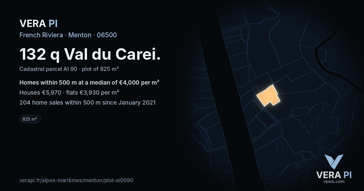 132 q Val du Carei, Menton at night – the plot lit, the parcels around coloured by the prices near them
