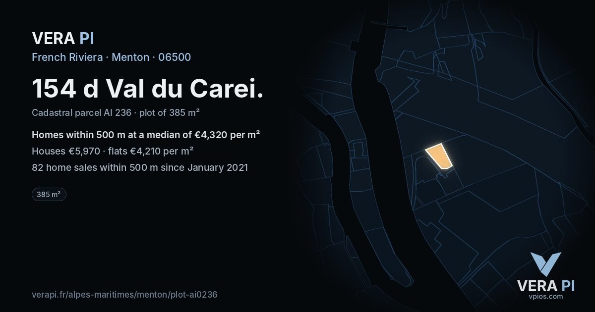 154 d Val du Carei, Menton at night – the plot lit, the parcels around coloured by the prices near them