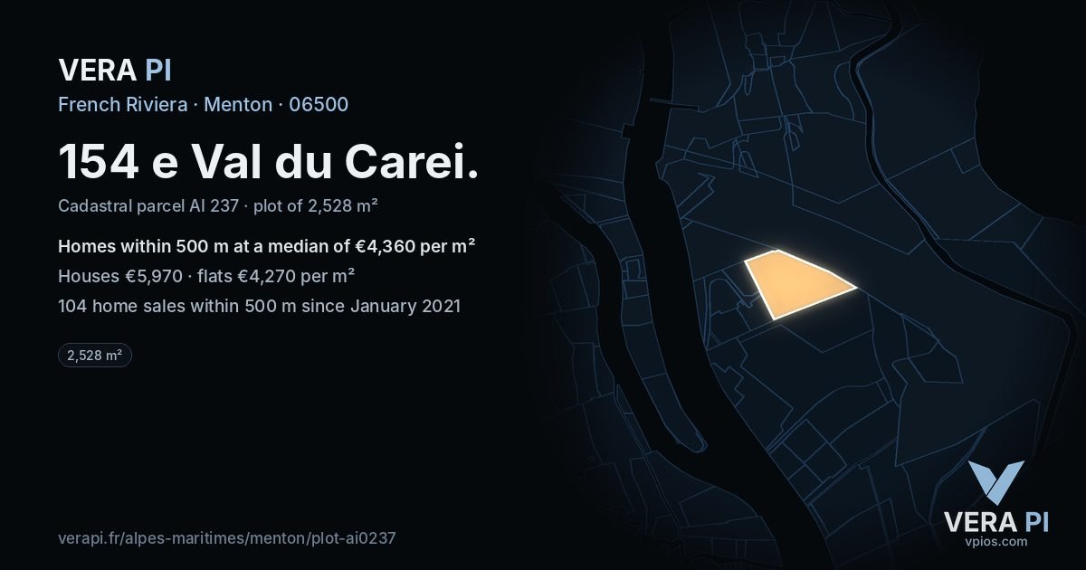 154 e Val du Carei, Menton at night – the plot lit, the parcels around coloured by the prices near them