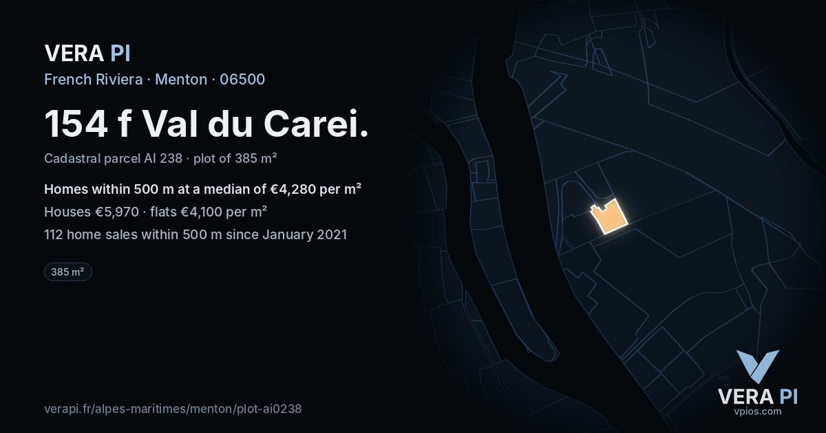 154 f Val du Carei, Menton at night – the plot lit, the parcels around coloured by the prices near them