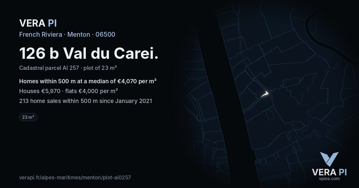126 b Val du Carei, Menton at night – the plot lit, the parcels around coloured by the prices near them