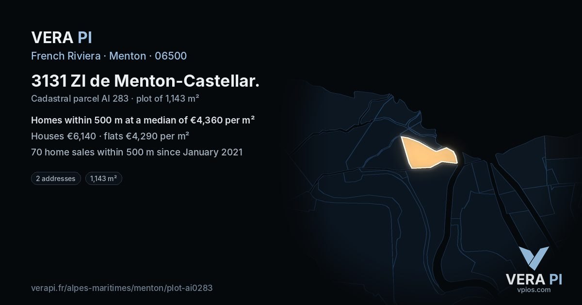 3131 ZI de Menton-Castellar, Menton at night – the plot lit, the parcels around coloured by the prices near them