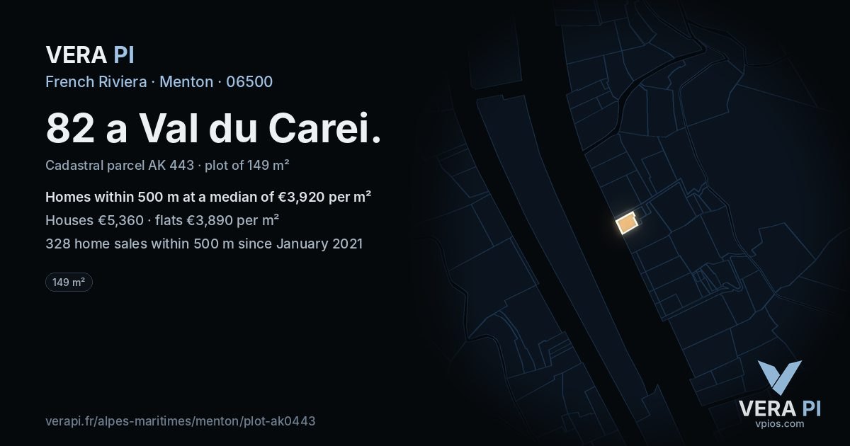 82 a Val du Carei, Menton at night – the plot lit, the parcels around coloured by the prices near them