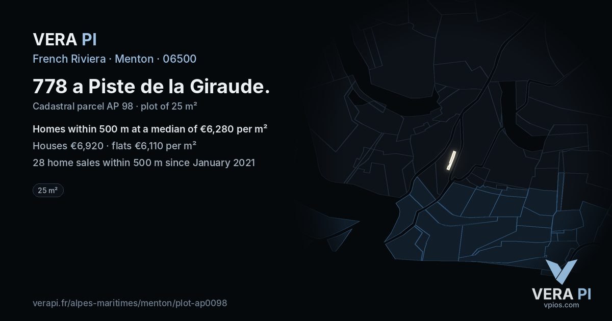 778 a Piste de la Giraude, Menton at night – the plot lit, the parcels around coloured by the prices near them