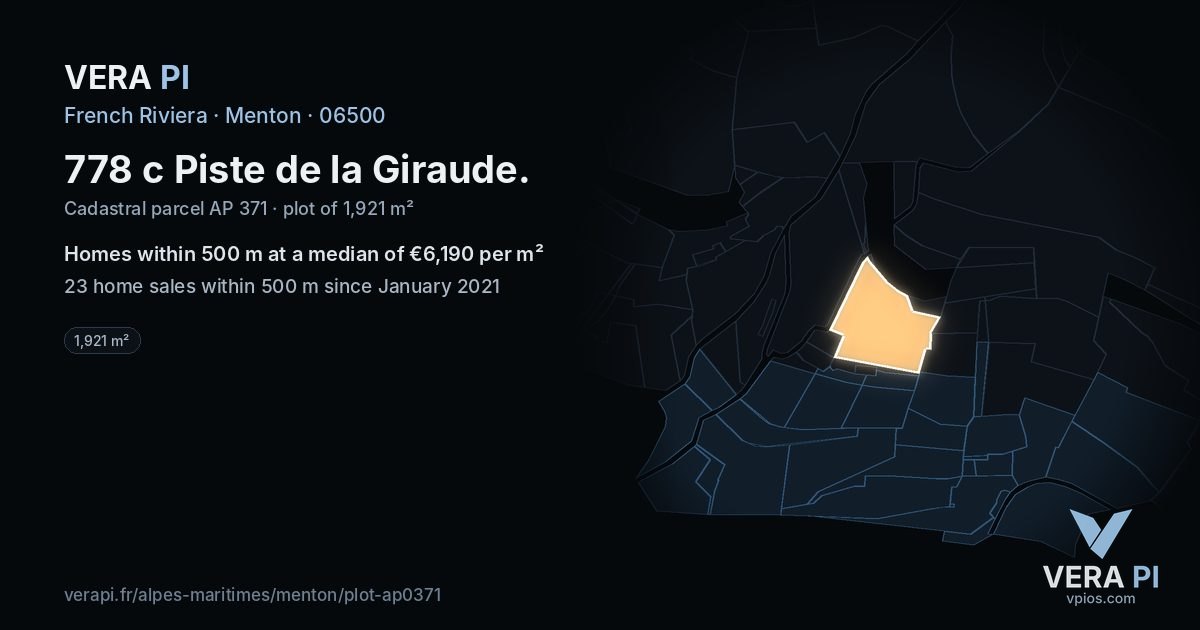 778 c Piste de la Giraude, Menton at night – the plot lit, the parcels around coloured by the prices near them
