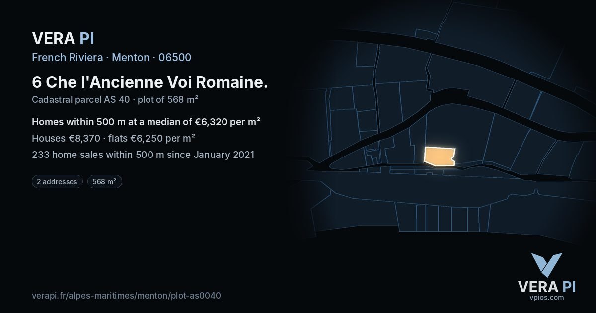 6 Che l'Ancienne Voi Romaine, Menton at night – the plot lit, the parcels around coloured by the prices near them