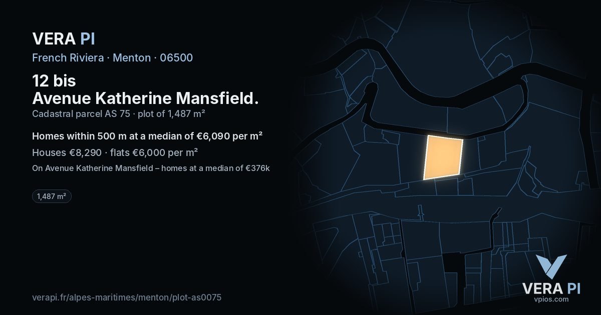 12 bis Avenue Katherine Mansfield, Menton at night – the plot lit, the parcels around coloured by the prices near them