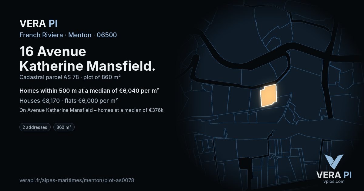 16 Avenue Katherine Mansfield, Menton at night – the plot lit, the parcels around coloured by the prices near them