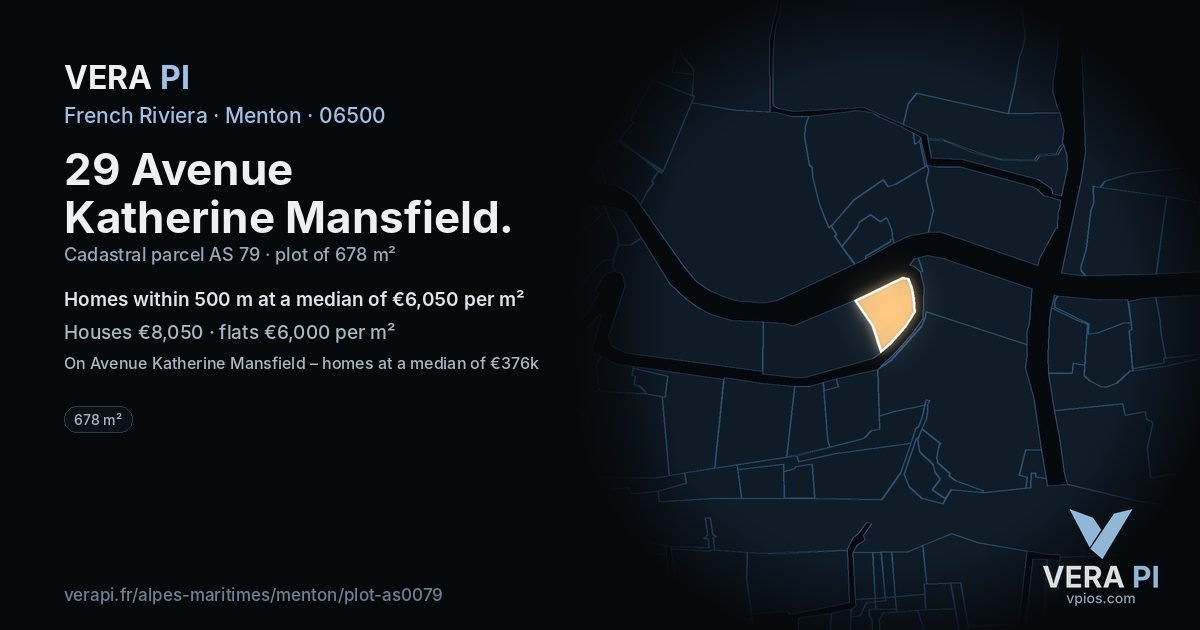 29 Avenue Katherine Mansfield, Menton at night – the plot lit, the parcels around coloured by the prices near them