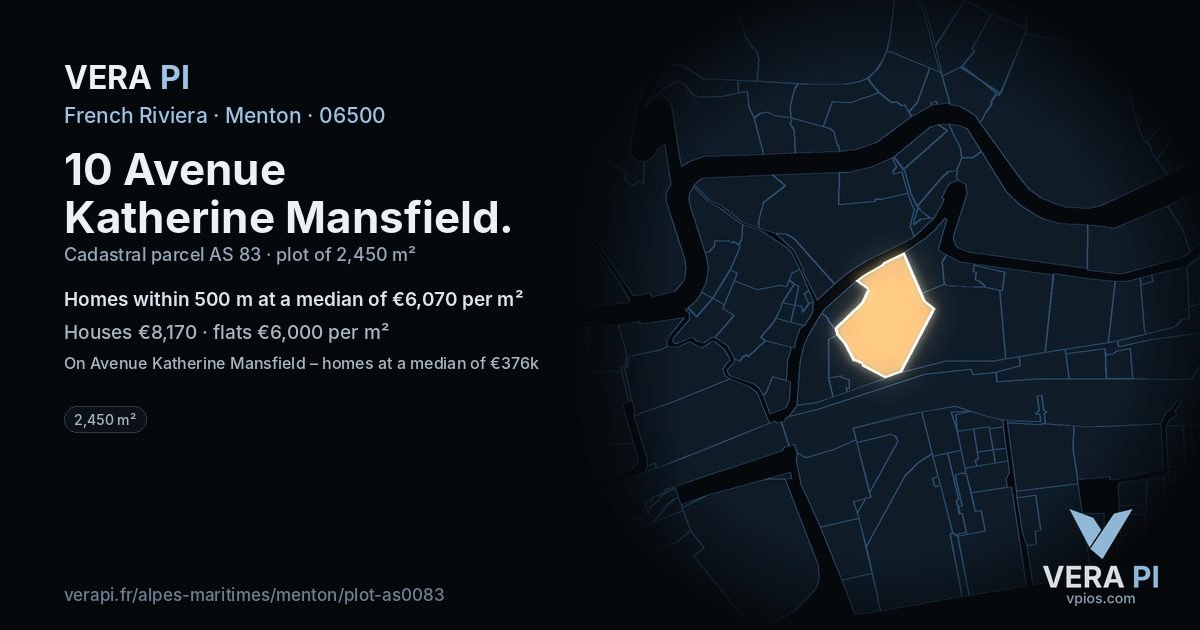 10 Avenue Katherine Mansfield, Menton at night – the plot lit, the parcels around coloured by the prices near them