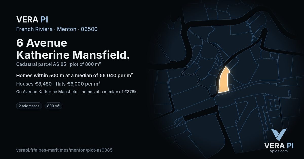6 Avenue Katherine Mansfield, Menton at night – the plot lit, the parcels around coloured by the prices near them