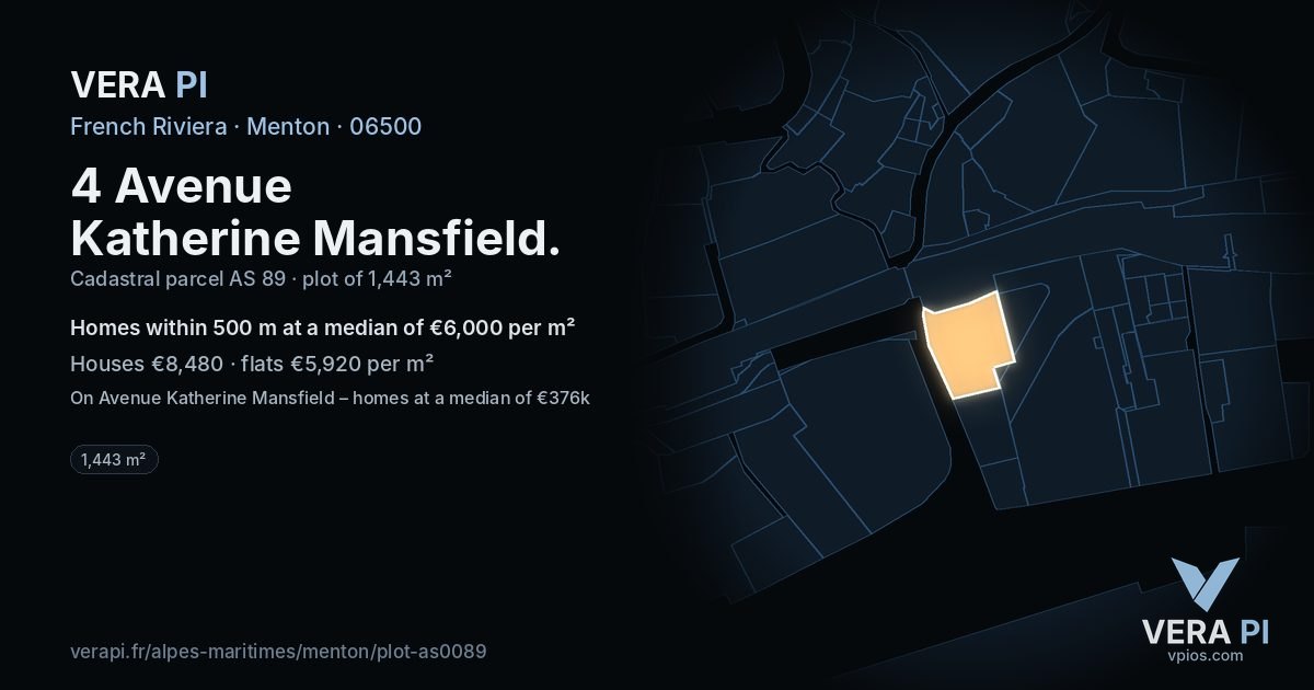 4 Avenue Katherine Mansfield, Menton at night – the plot lit, the parcels around coloured by the prices near them