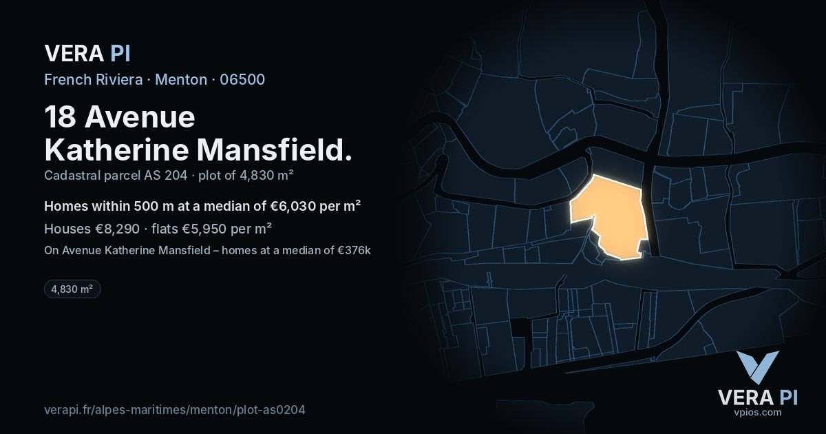 18 Avenue Katherine Mansfield, Menton at night – the plot lit, the parcels around coloured by the prices near them