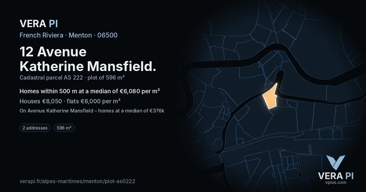 12 Avenue Katherine Mansfield, Menton at night – the plot lit, the parcels around coloured by the prices near them