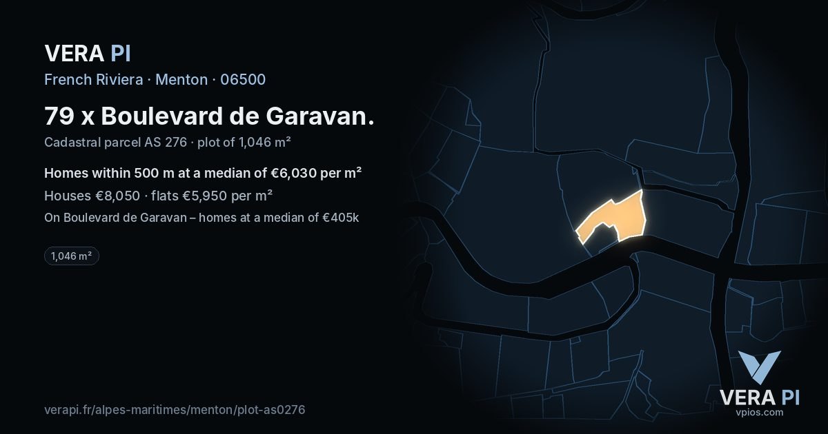 79 x Boulevard de Garavan, Menton at night – the plot lit, the parcels around coloured by the prices near them