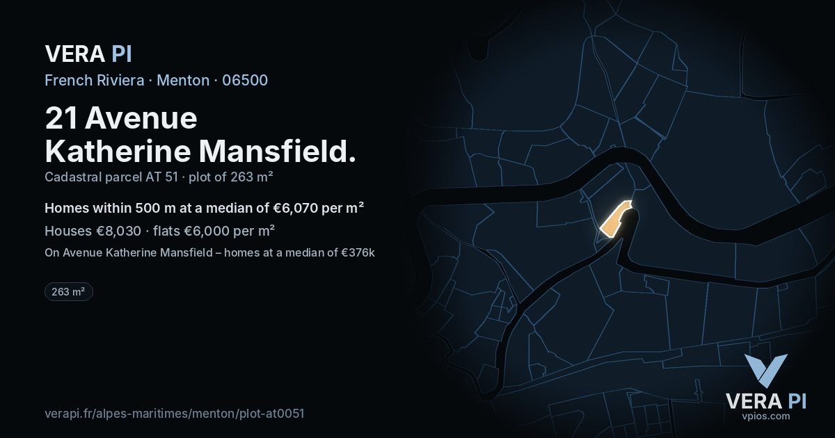21 Avenue Katherine Mansfield, Menton at night – the plot lit, the parcels around coloured by the prices near them