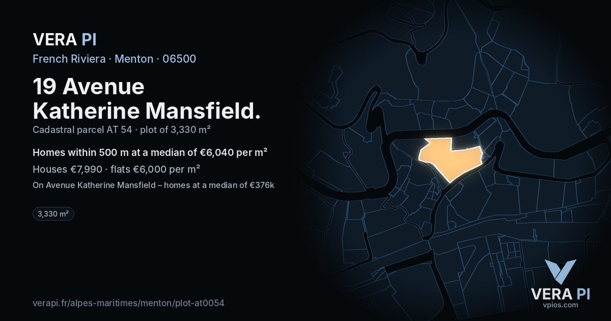 19 Avenue Katherine Mansfield, Menton at night – the plot lit, the parcels around coloured by the prices near them