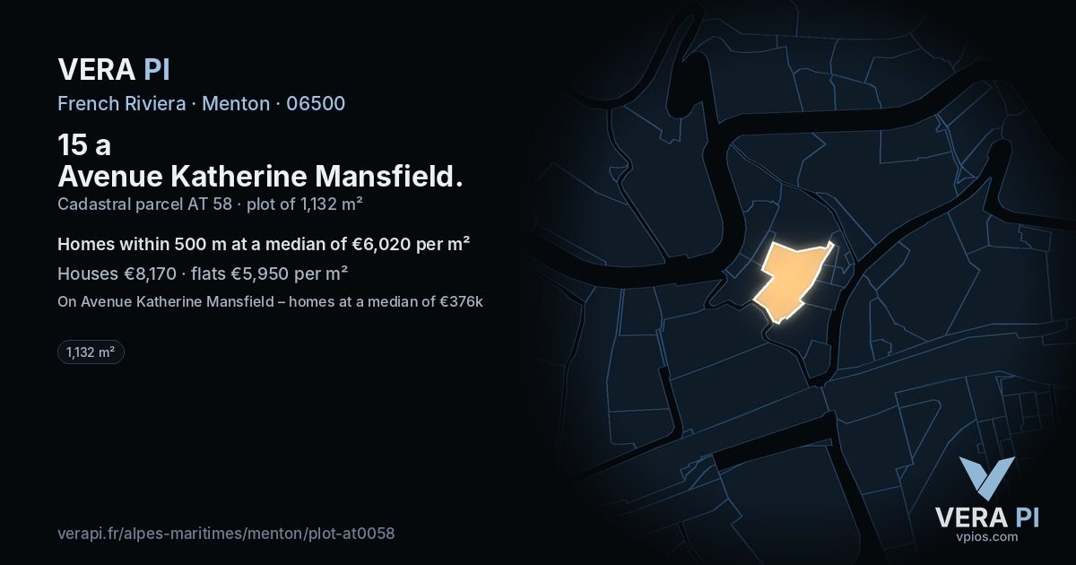 15 a Avenue Katherine Mansfield, Menton at night – the plot lit, the parcels around coloured by the prices near them